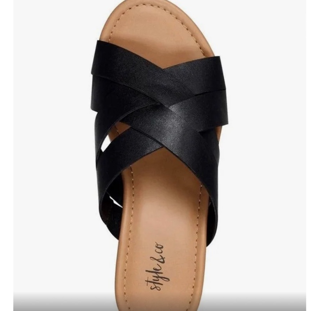 Style & Co NWT Black Slide Wedge Sandals